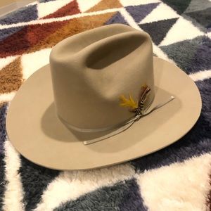 Vintage John B. Stetson Company 4 X Beaver Cowboy Hat with Feathers XXXX 7 1/8